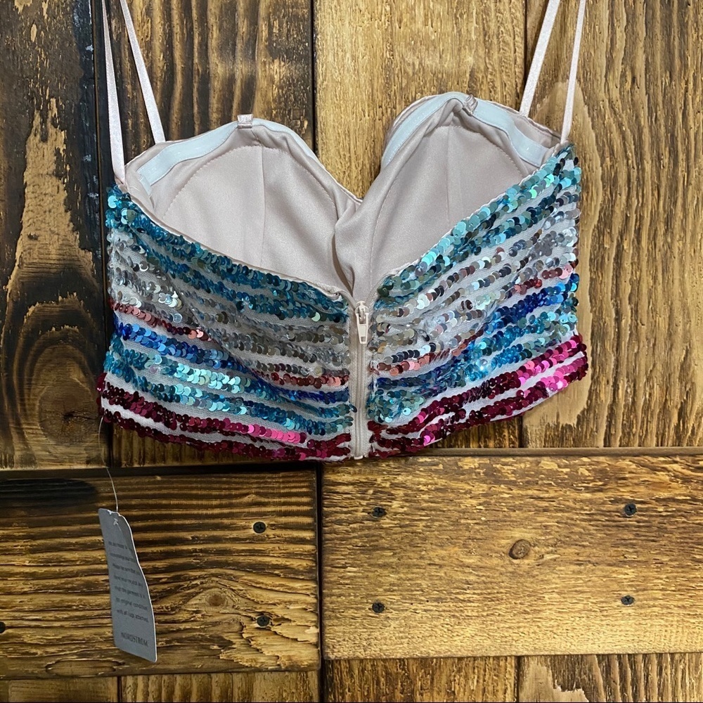 Sequin Hearts Striped Sequin Embellished Multicolor Crop Top Sz 5 - Picture 2 of 6